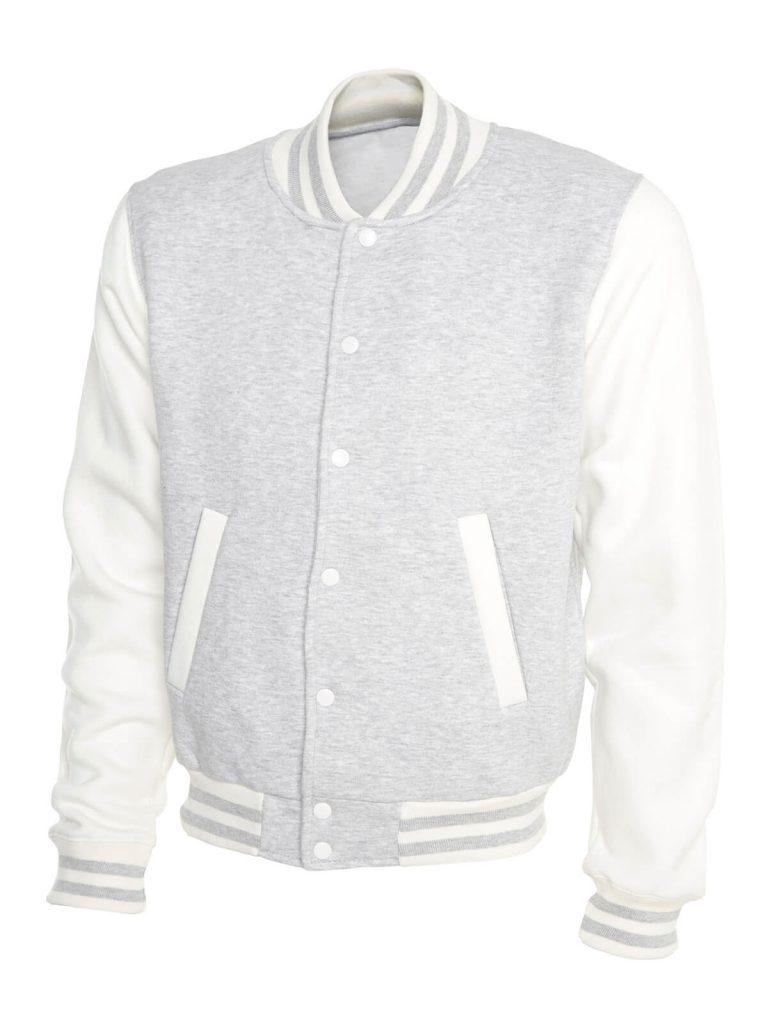 Long Sleeve Heather Grey & White College Letterman Varsity Jacket